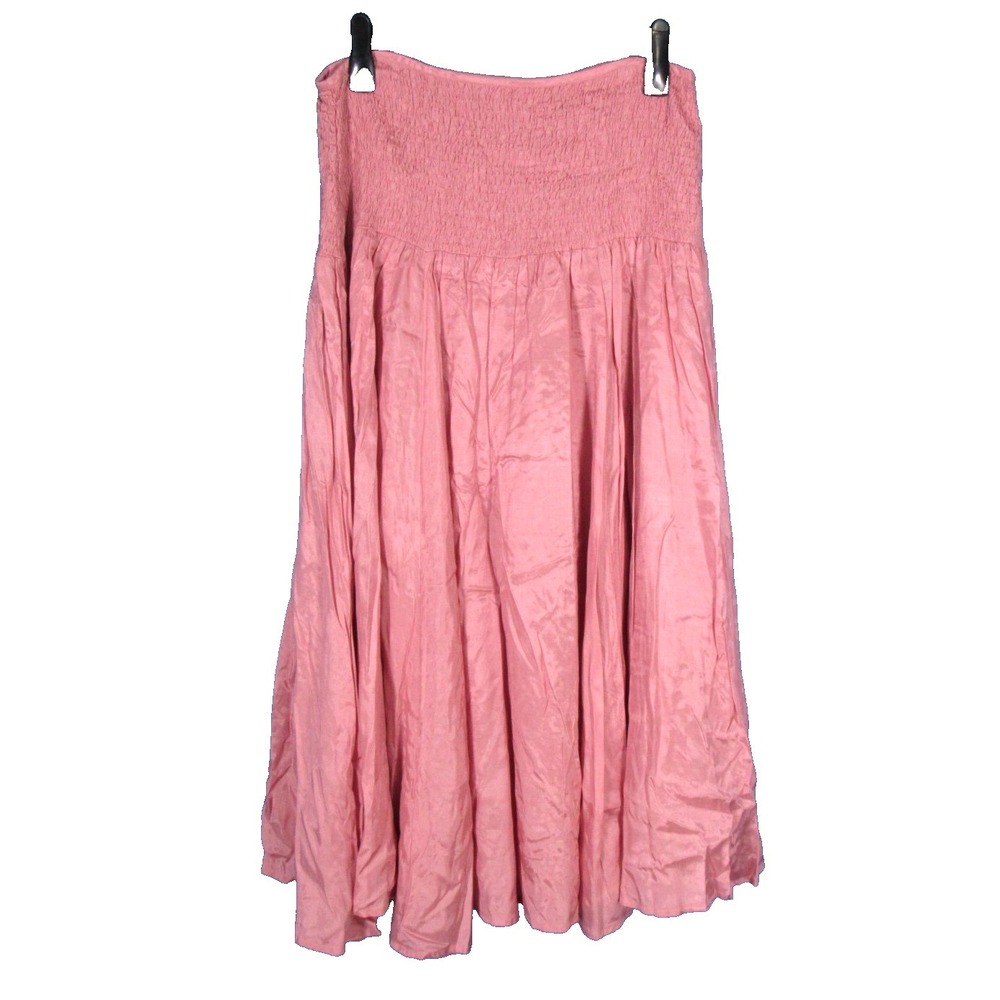 VTG NEWPORT NEWS Mauve Pink SMOCK WAIST Zip PLEATED Flowy A-LINE SKIRT Sz 14P